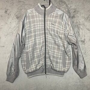 FILA Golf‎ Mens Plaid Varsity Bomber Jacket Medium Full Zip Retro Y2K Preppy